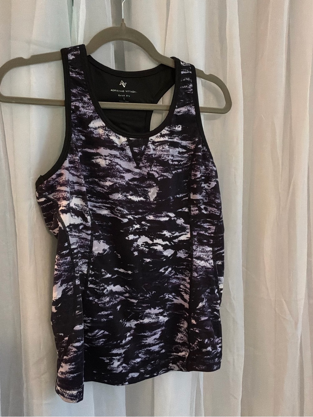 ADRIANNA VITTADINI Printed Tank Top in Black and Light Purple with Built in Bra